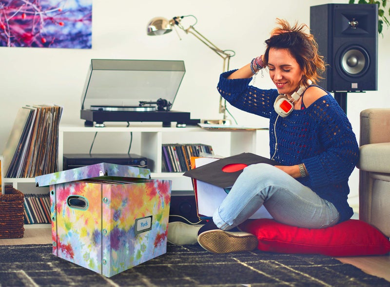 Snap-N-Store Vinyl Record Storage Box - Pack of 1-13.2 x 12.625 x 12.5 Inch LP Holder with Lid for 12-inch Records - Crate Holds up to 75 Vinyl Albums - Tie Dye - Image 5